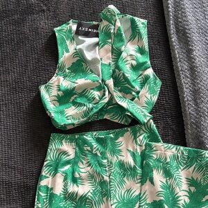 SHEIN Tropical Green and Cream Wide Leg Jumpsuit